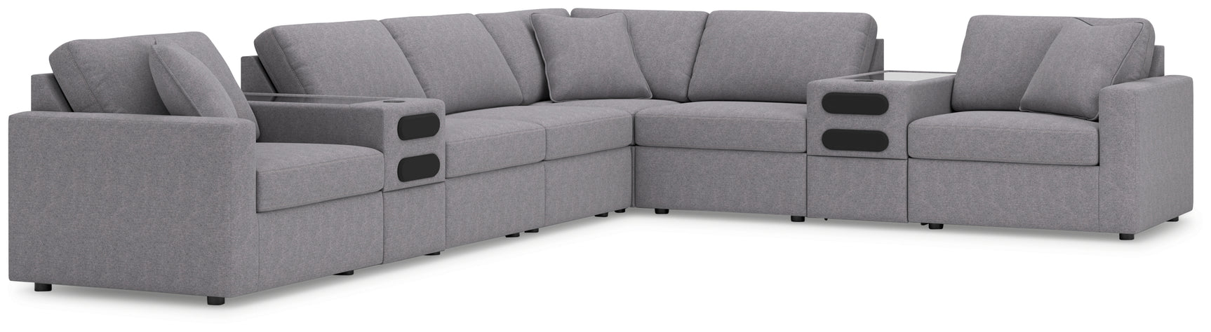 Sectional sofa detail showing upholstery stitching