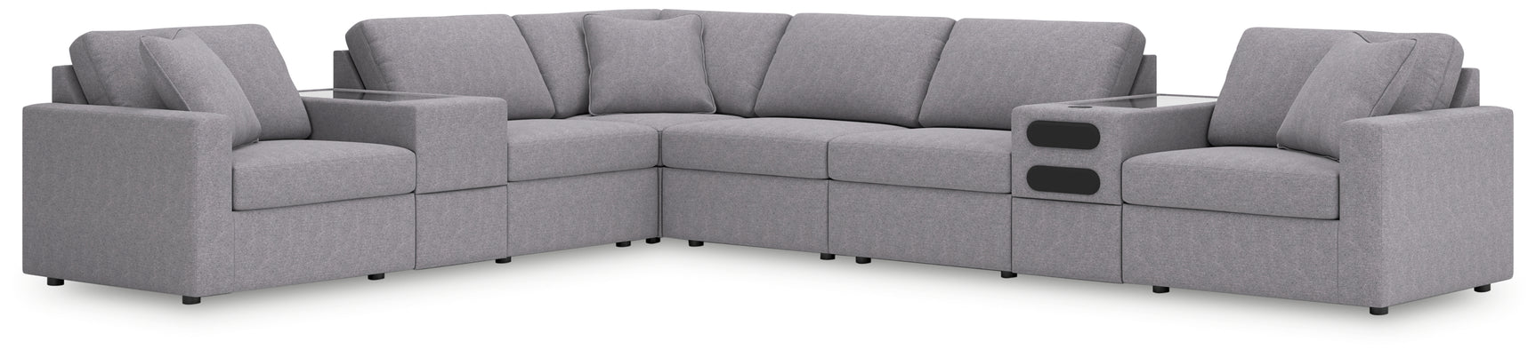 Side angle of Modmax Granite sectional sofa showing fabric texture
