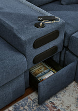 detail closeup of sectional audio console features