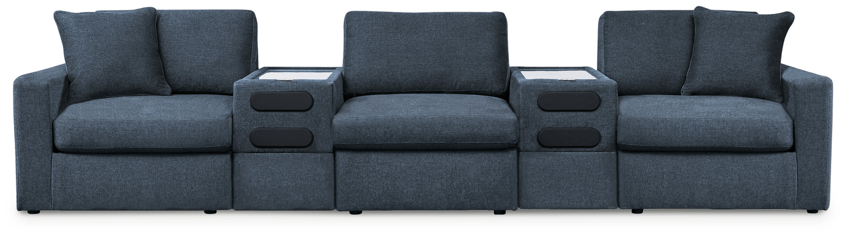 Side angle of Modmax Ink 5-piece sectional sofa showcasing Bluetooth audio system
