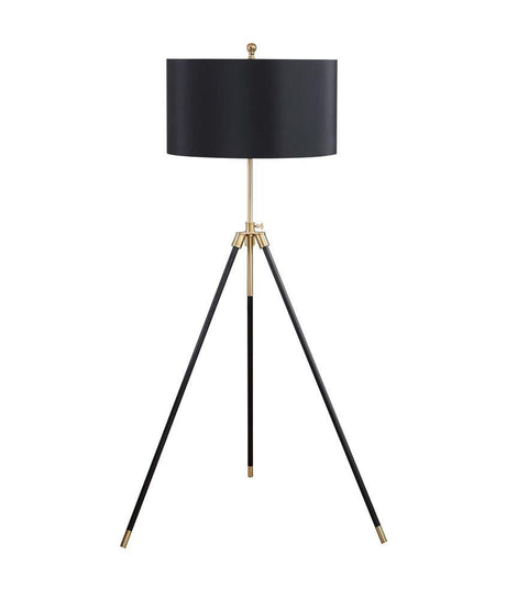 Zabka Tripod Floor Lamp black fabric shade and gold metal tripod base