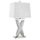 Dominick lamp side view showing sleek white shade and mirrored accents
