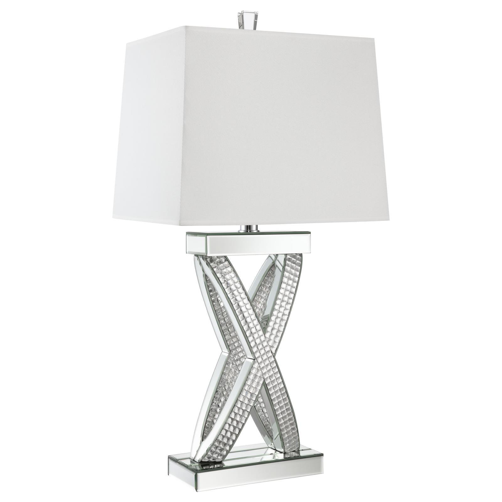Dominick lamp side view showing sleek white shade and mirrored accents