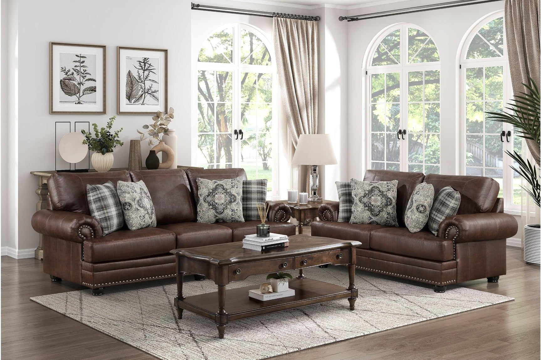 Franklin dark brown faux leather sofa main view