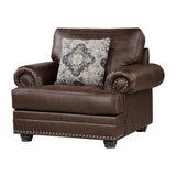 Side angle showing rolled arm and nailhead details on Foxborough chair