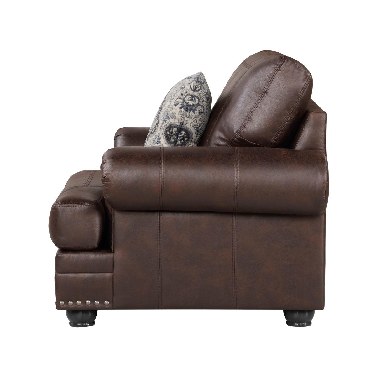 Close-up of plush seat and back cushions on Foxborough dark brown chair