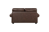 Detail view of faux leather upholstery on loveseat