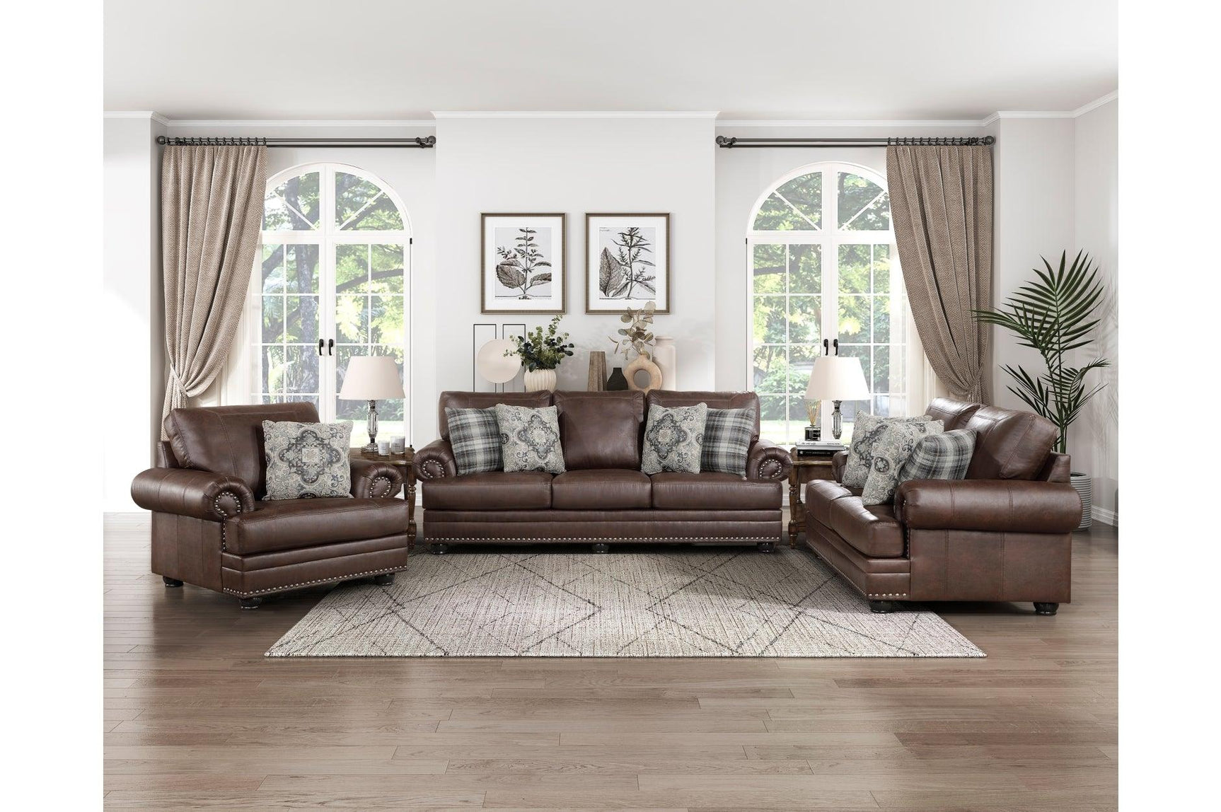 Franklin dark brown faux leather sofa side view