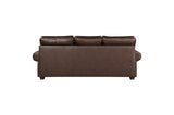 Side angle of Franklin dark brown faux leather sofa