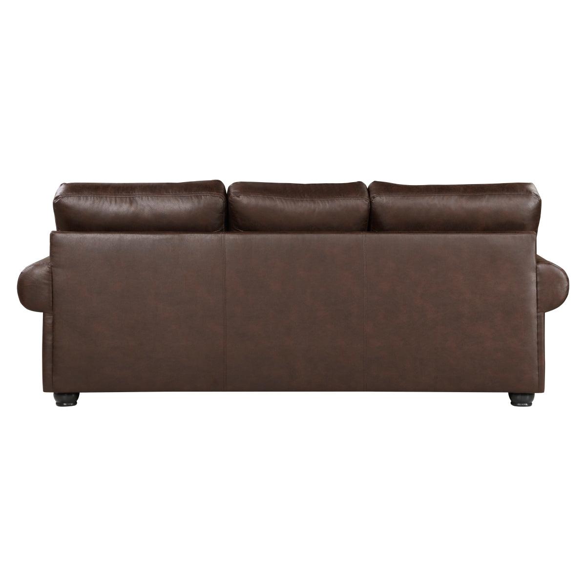 Close-up detail of Franklin Dark Brown Sofa upholstery and frame