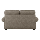 Back view of gray faux leather loveseat