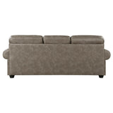 Detail of Franklin Gray Sofa microfiber upholstery and pillow