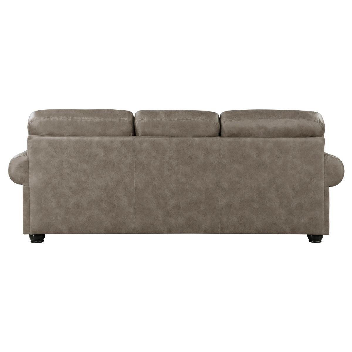 Detail of Franklin Gray Sofa microfiber upholstery and pillow