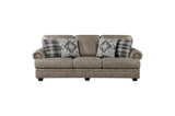 Detail of brown faux leather upholstery on Franklin Brown sofa