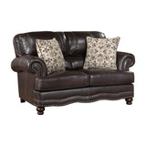 Milford Brown Faux Leather Loveseat side view
