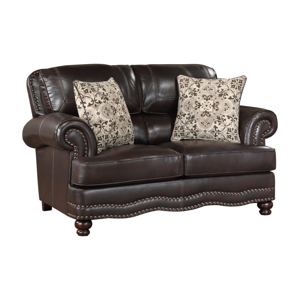 Milford Brown Faux Leather Loveseat side view