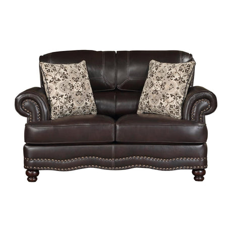 Milford Brown Faux Leather Loveseat front view