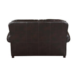 Milford Brown Faux Leather Loveseat with decorative pillows