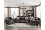Milford brown faux leather sofa side view