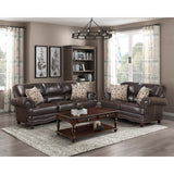Milford Brown Loveseat espresso wood feet detail
