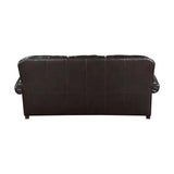 Detail of faux leather upholstery and stitching