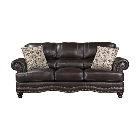 Milford Brown Faux Leather Sofa front view