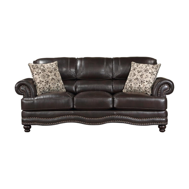 Milford Brown Faux Leather Sofa front view