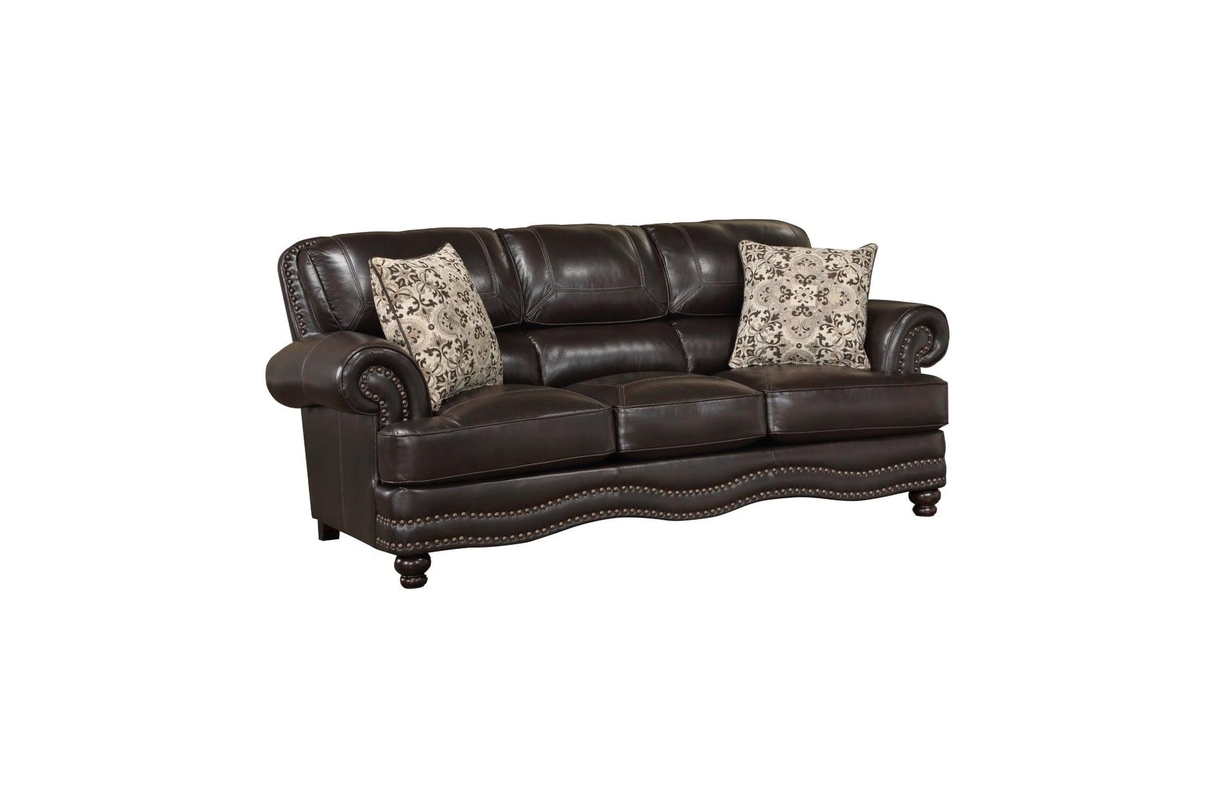 Milford brown faux leather loveseat front view