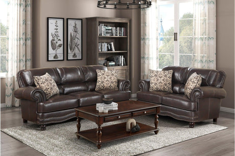 Milford brown faux leather sofa front view