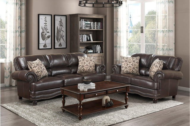 Milford brown faux leather sofa front view