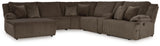 Left-arm facing press-back chaise of chocolate velvet reclining sectional