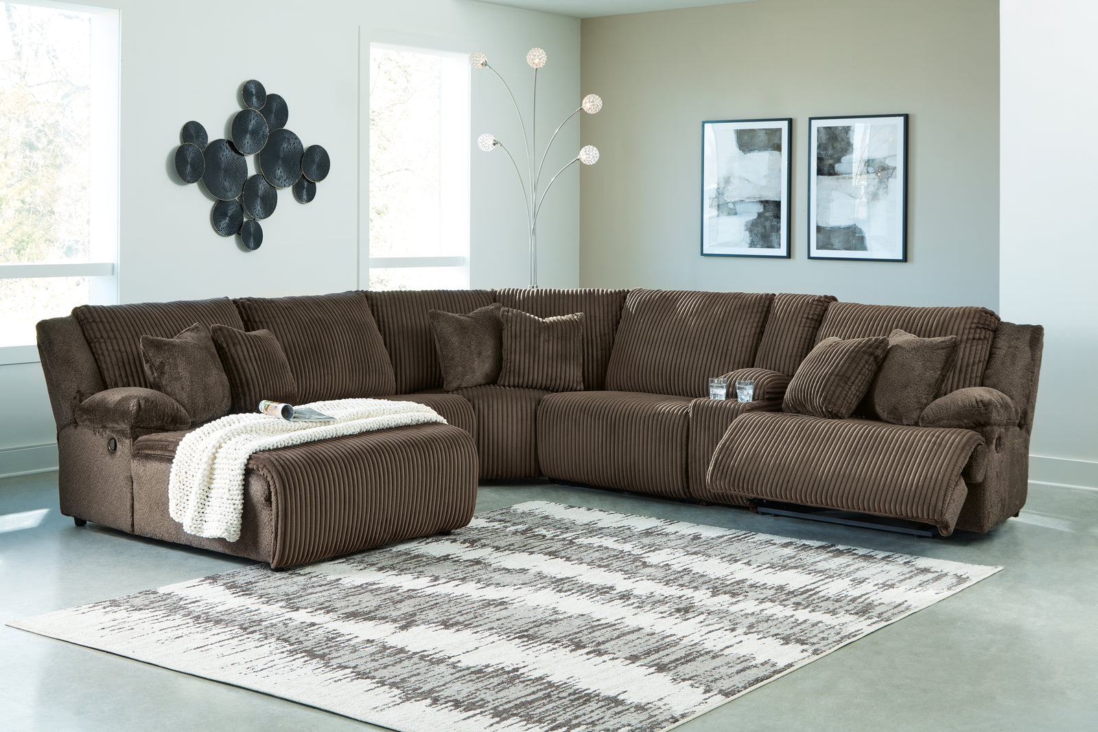 Top Tier Chocolate Velvet 6-Piece Reclining Sectional with Chaise