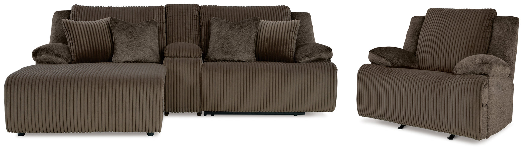 Top Chocolate Tier Reclining sofa and recliner in chocolate brown fabric