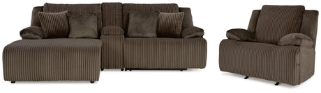 Top Chocolate Tier Reclining sofa and recliner in chocolate brown fabric