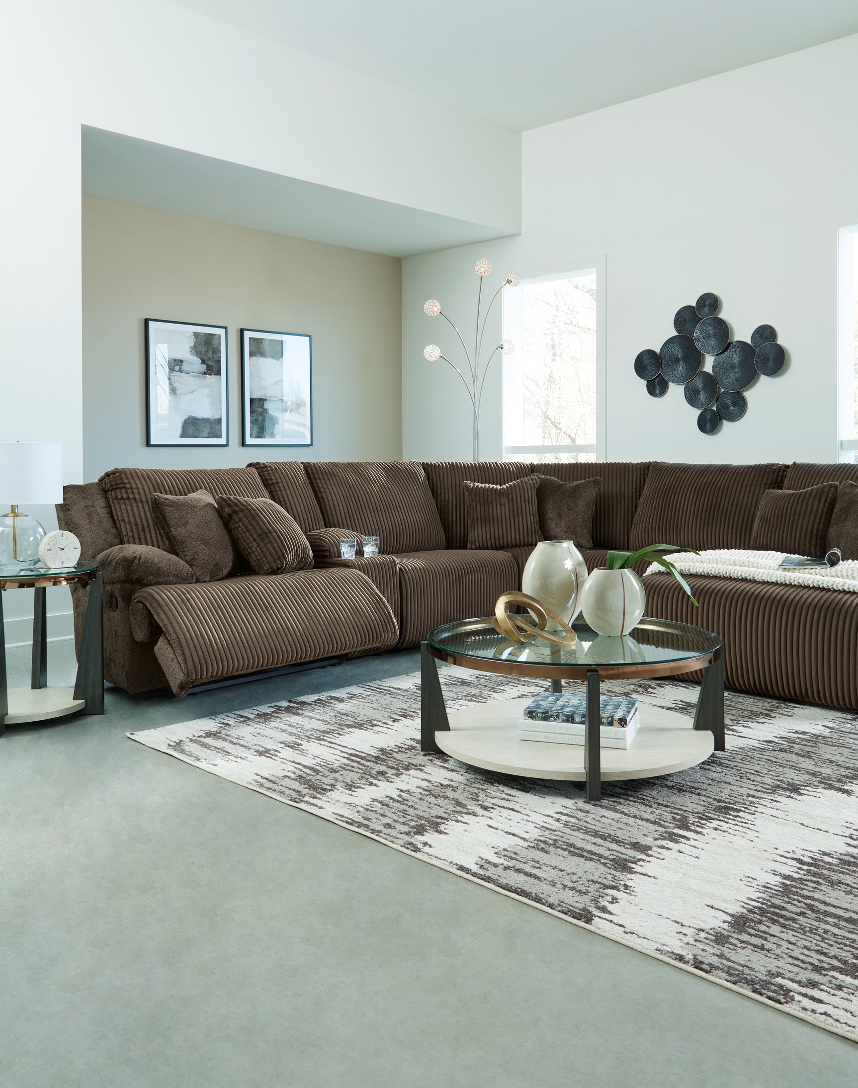 main view of Top Tier Chocolate Velvet 3-Piece Sofa Chaise Sectional sectional sofa
