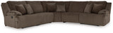 Top Chocolate Tier 5-Piece Sectional Sofa with Recliner in chocolate corduroy upholstery