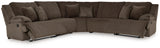 Top Chocolate Tier 5-Piece Sectional Sofa with Recliner in chocolate corduroy upholstery