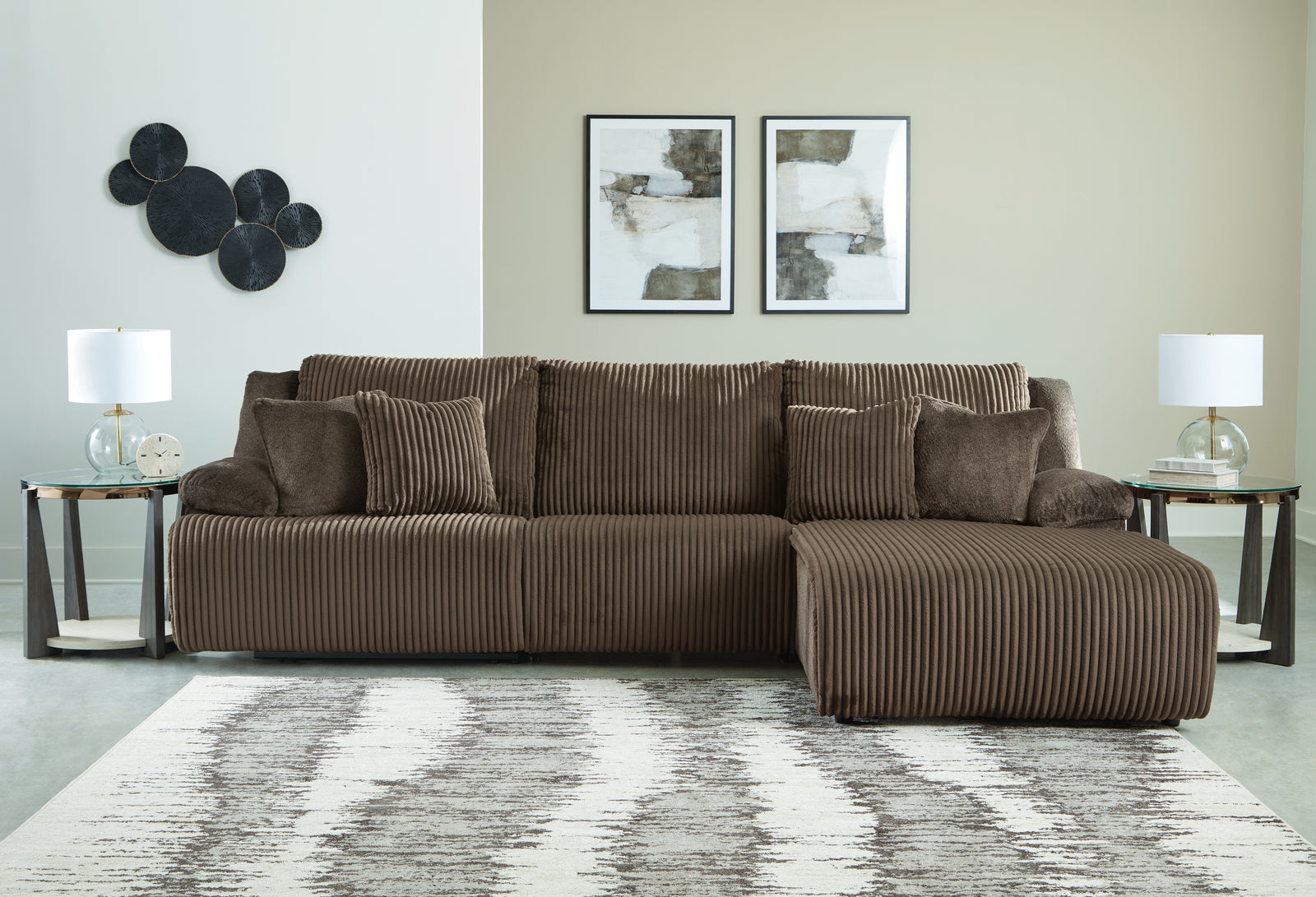main view of Top Tier Chocolate 3-Piece Sectional Sofa Chaise sectional sofa