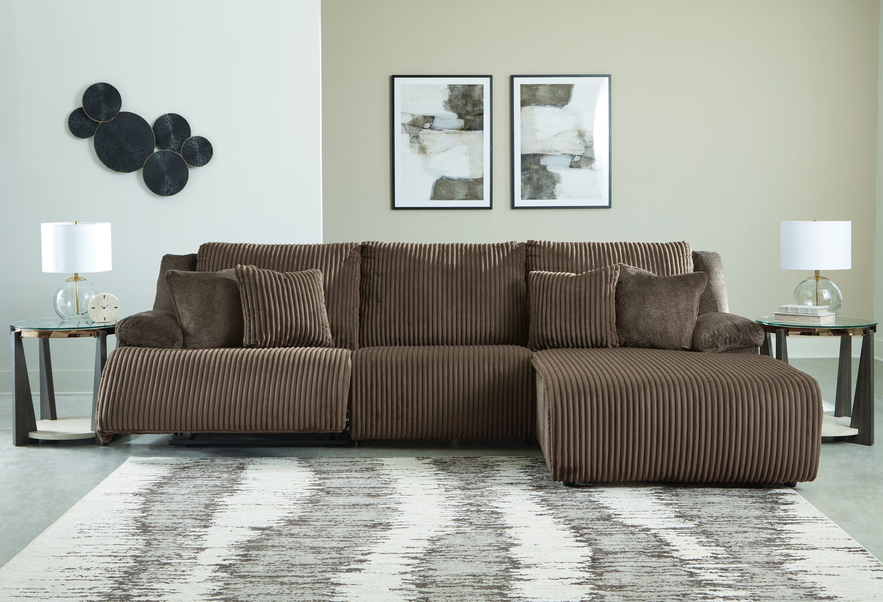 Detail view of Top Tier Chocolate 3-Piece Sectional Sofa Chaise upholstery