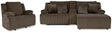 Top Chocolate Tier Sofa side angle showing corduroy cushions