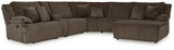 Side view of reclining chaise in chocolate velvet sectional