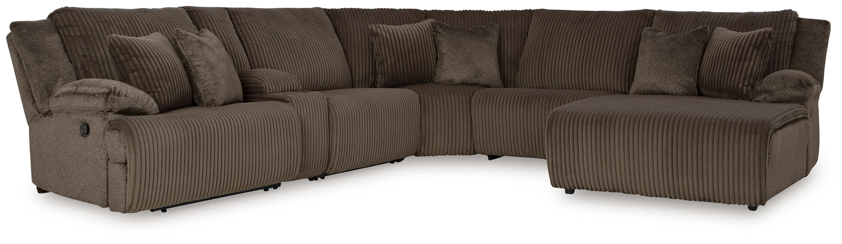 6-Piece Sectional Sofa chocolate brown recliner closed angle