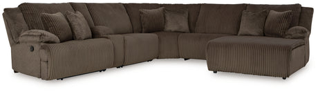 6-Piece Sectional Sofa chocolate brown recliner closed angle
