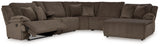 Spacious chocolate corduroy sectional sofa back view