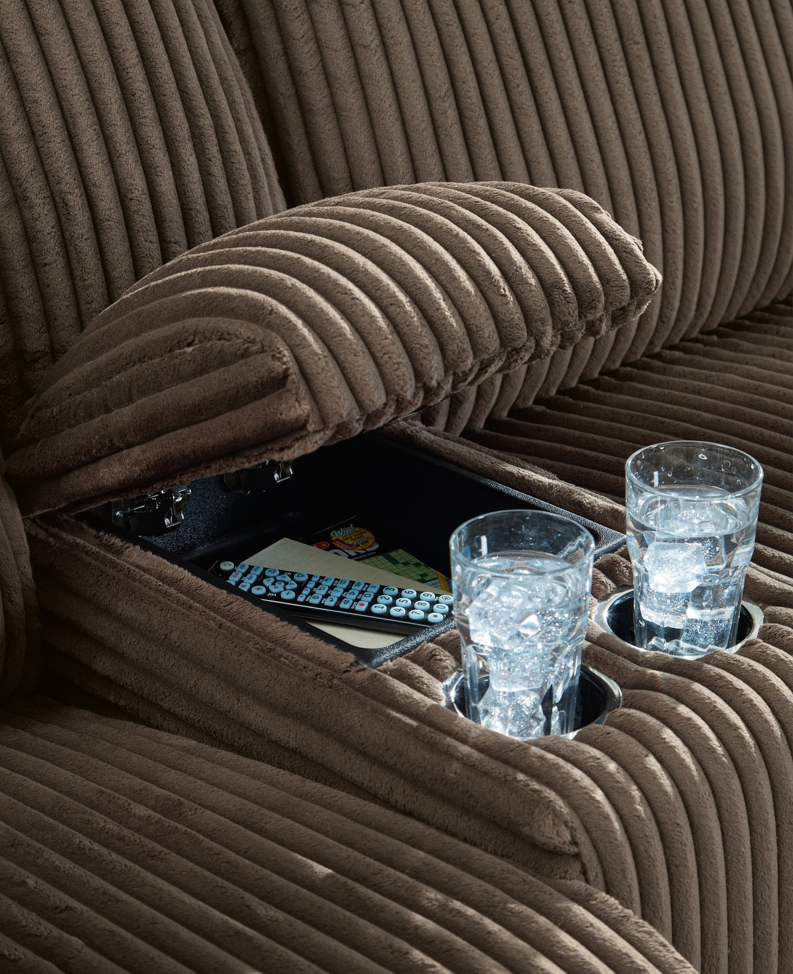 Top Chocolate Tier Sofa and Recliner