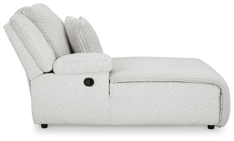 Side view of sectional showing chaise and console