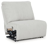 Angle closed recliner showing upholstery detail
