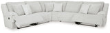 Open left-arm recliner pulled out showing footrest
