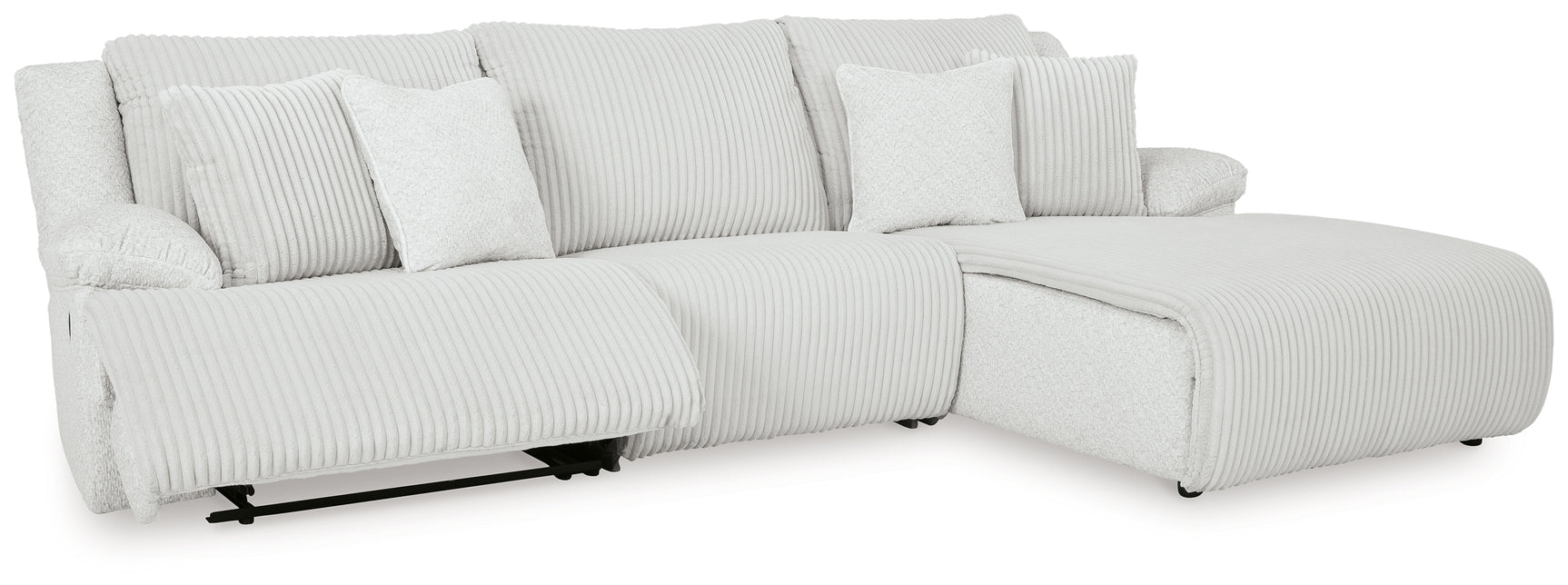 Close-up detail of velvet texture on sectional sofa chaise