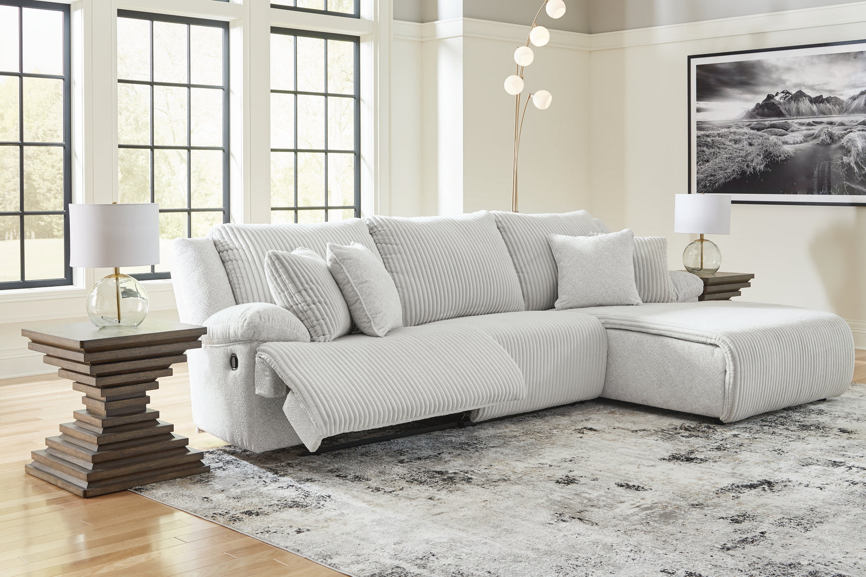 Open arrangement view of Top Tier Alloy 3-Piece Sectional Sofa with Chaise